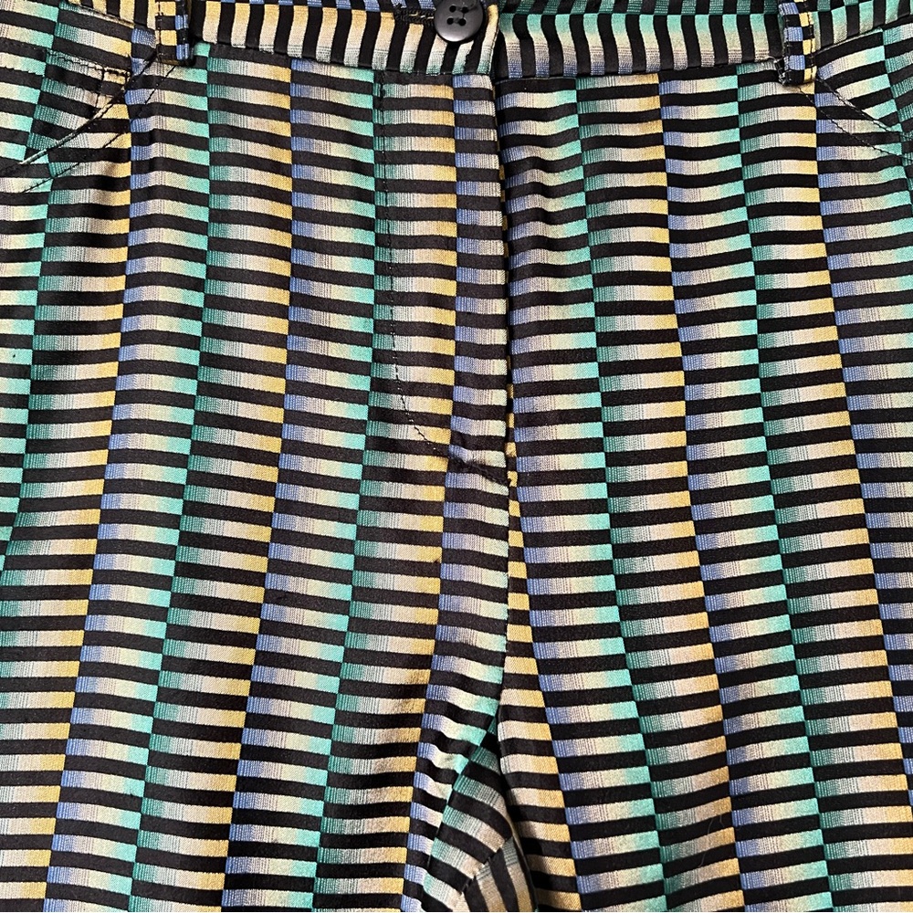 Anna Sui Gold purple green black cigarette pants. 44 Italy